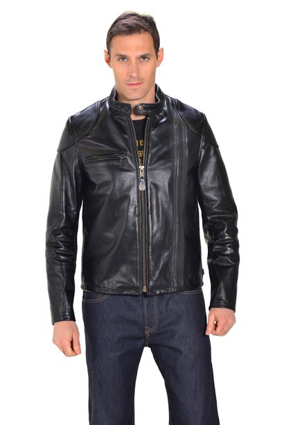 Men's Black Retro Cafe Racer Leather Jacket 664