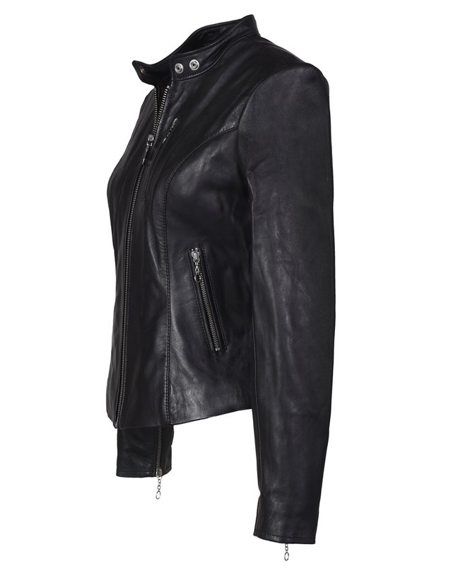 21141W - Women's Lambskin "Cafe" Leather Jacket (Black)